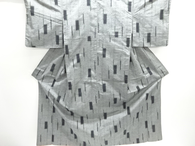 アンティーク　縞に絣柄織出し手織り紬着物